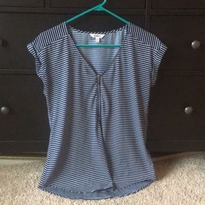 Express zip up striped blouse- navy blue and white